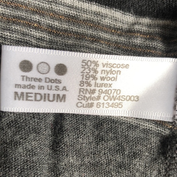 Three Dots Black Gray Metallic Stripe Top Shirt Medium Wool Blend - Picture 8 of 9